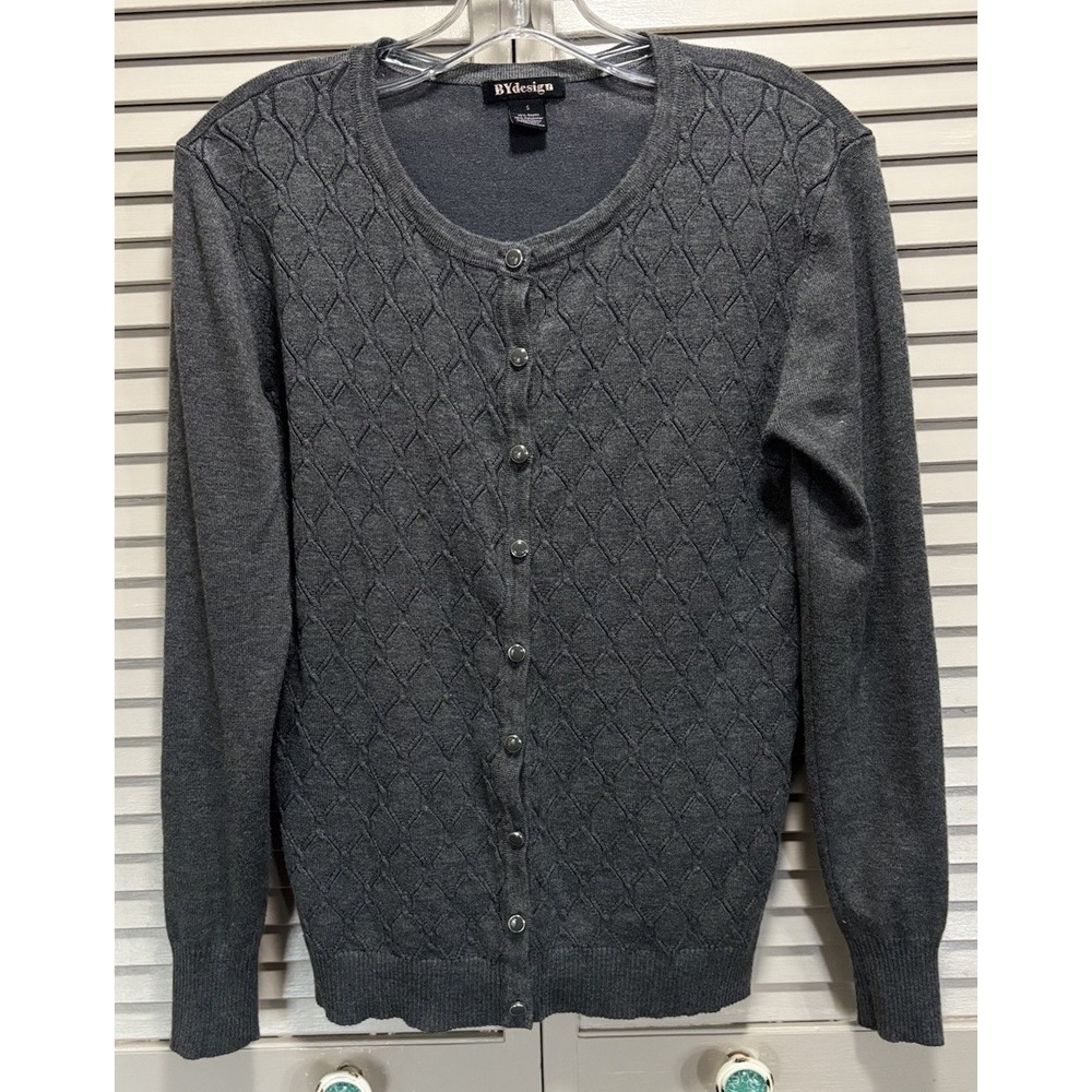By Design Button Up Gray‎ Knit Cardigan Size Small Long Sleeve Round Neck Soft